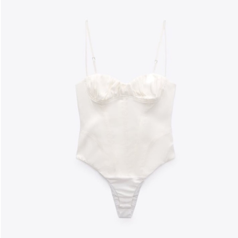 ZARA White Linen Corset Bodysuit ✨ Euro Summer Brunch Coastal Chic Top NWT - Picture 4 of 7